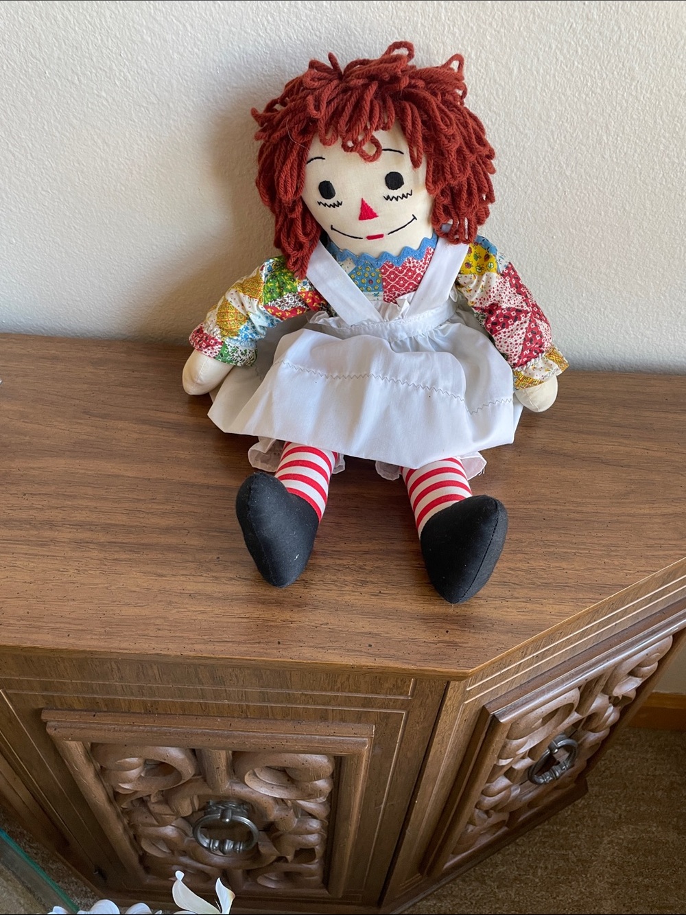 Rag Doll with Red Yarn Hair and White Apron - Home Accents